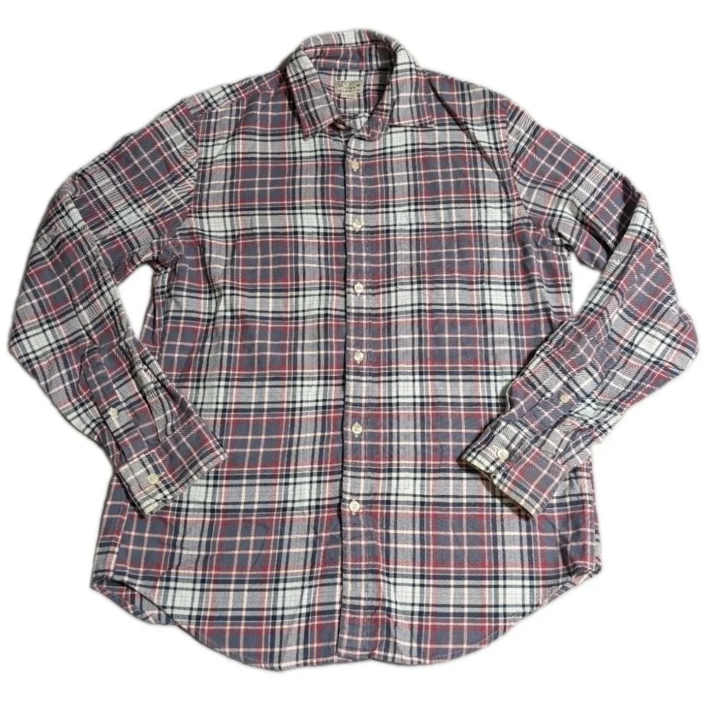 J.Crew Mens Medium Plaid Button Down Shirt Blue Red White Cotton Long Sleeve